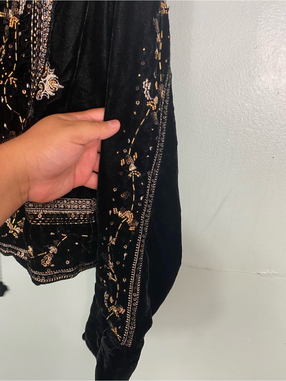 Free People Maxxie Embellished Velvet Jacket Black Small Beaded - Picture 5 of 10